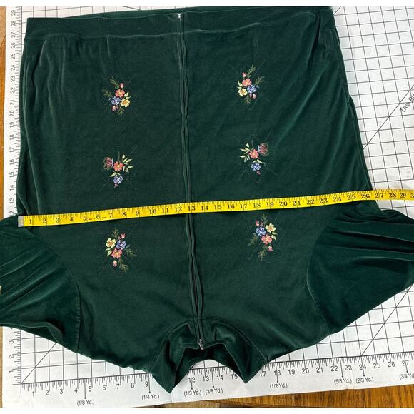 Blair Vintage Green Velour Floral Embroidered Zip Up Cardigan Jacket Women 2XL - Picture 7 of 9